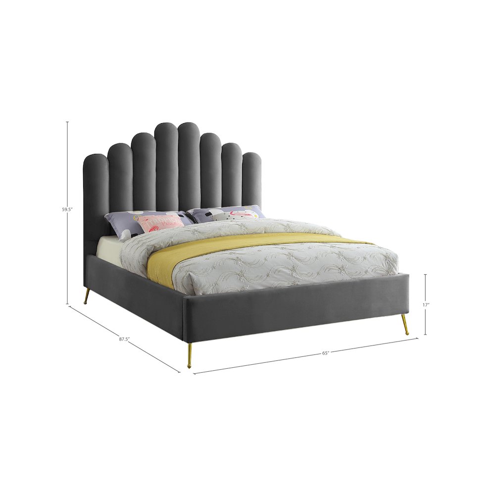 Lily Grey Velvet Queen Bed. Picture 5