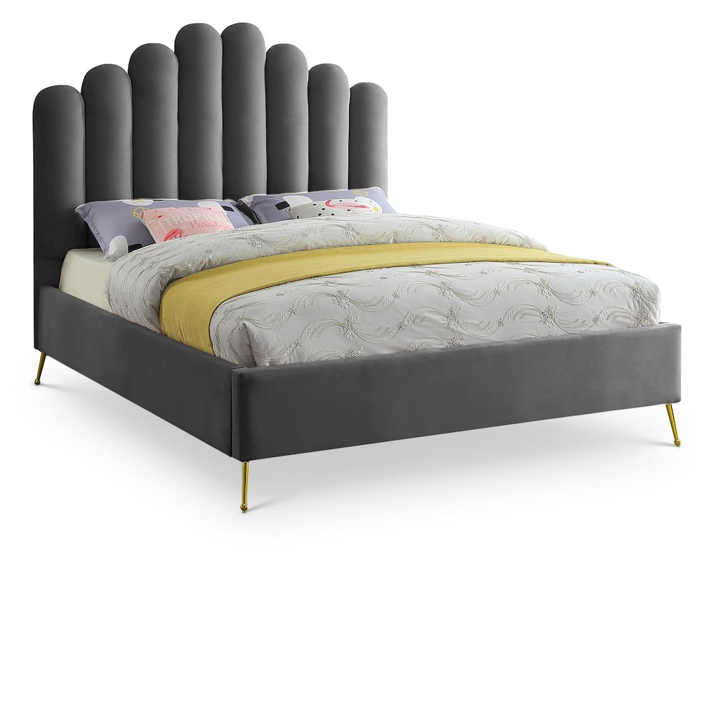Lily Grey Velvet Queen Bed. Picture 1