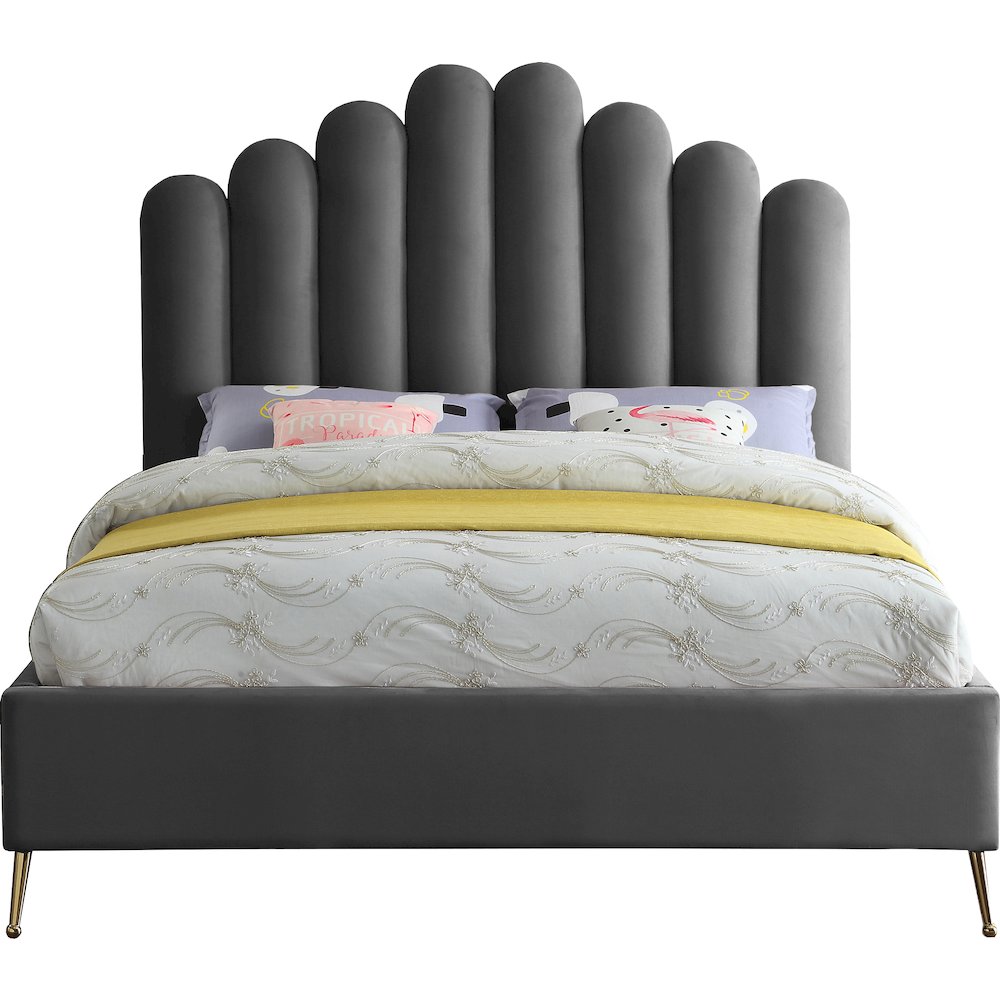 Lily Grey Velvet Queen Bed. Picture 2