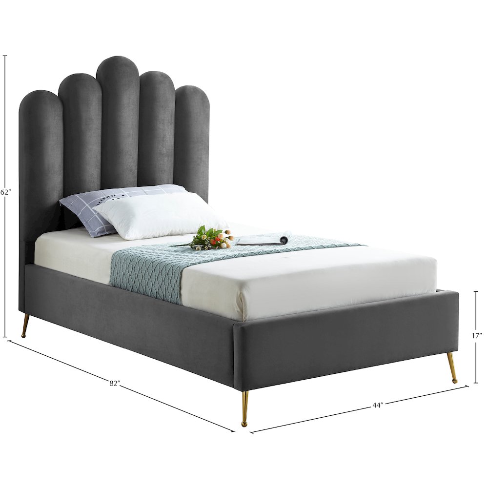 Lily Grey Velvet Twin Bed. Picture 5