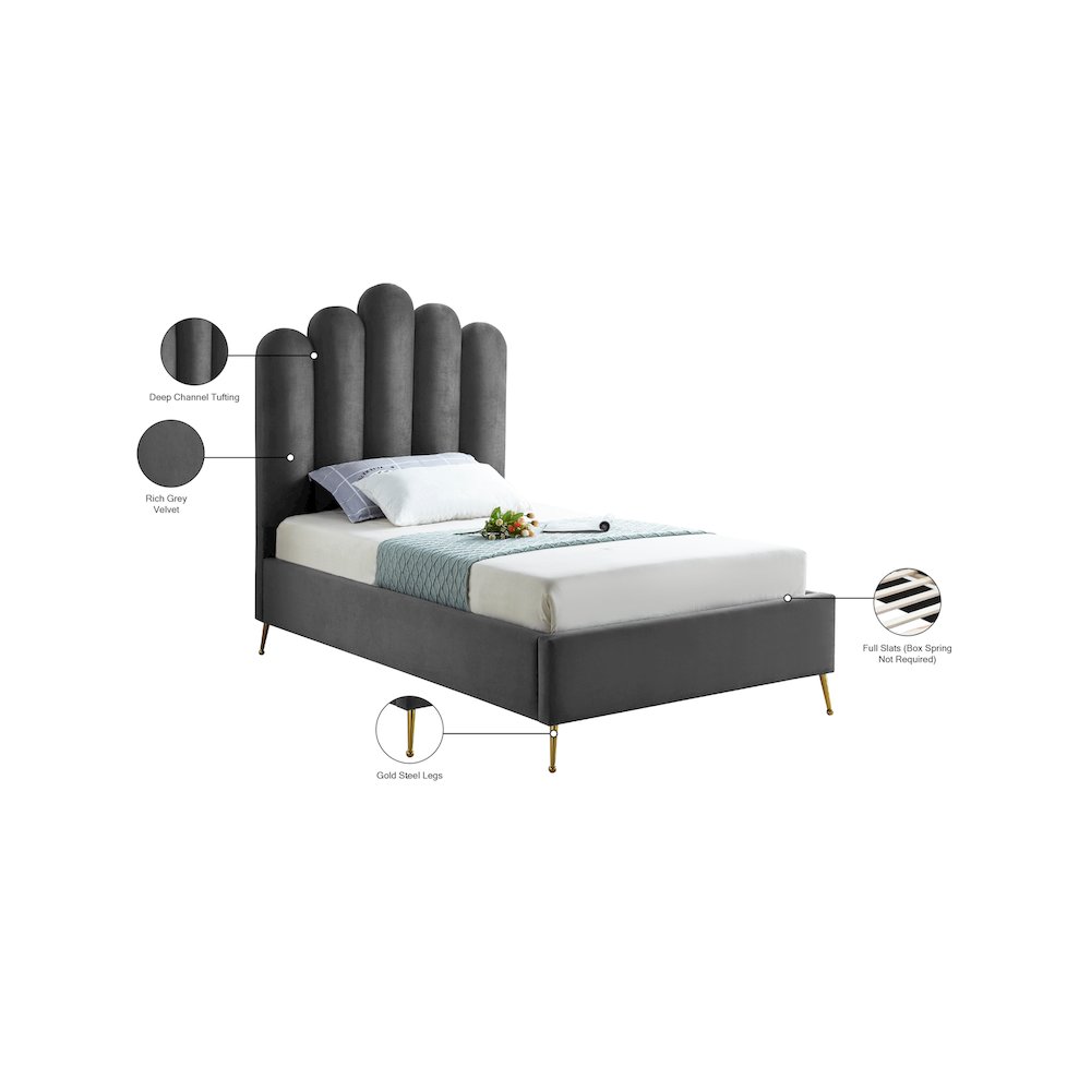 Lily Grey Velvet Twin Bed. Picture 6
