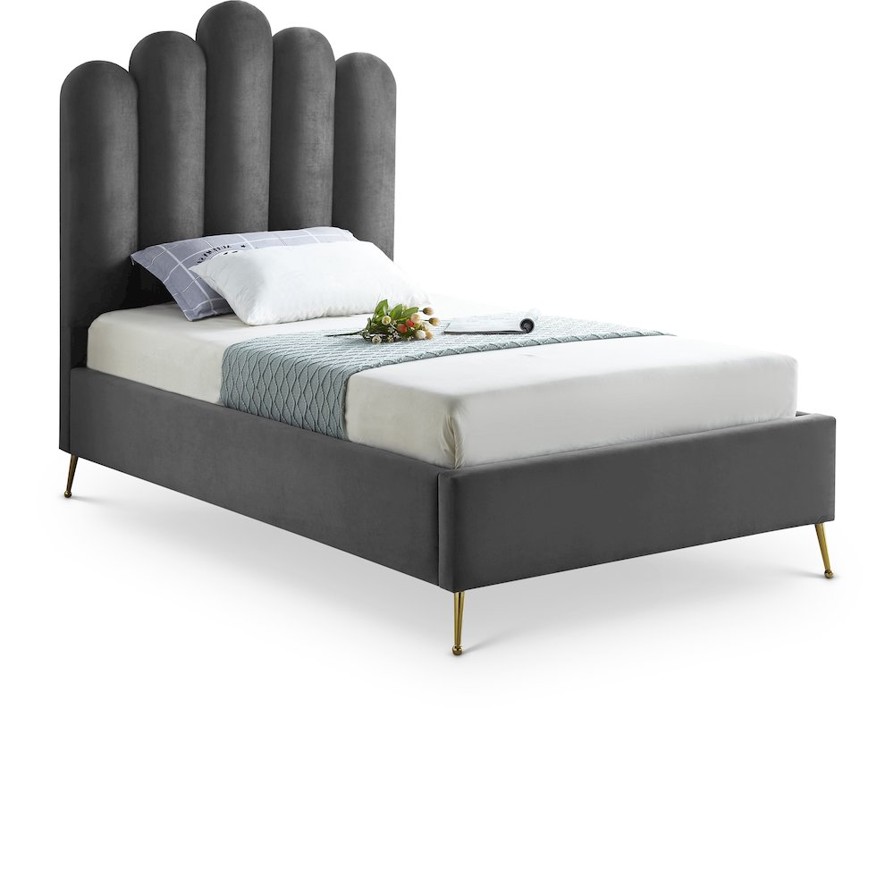 Lily Grey Velvet Twin Bed. Picture 1
