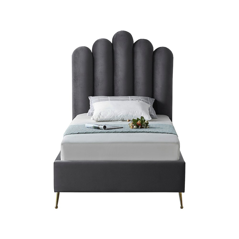 Lily Grey Velvet Twin Bed. Picture 2