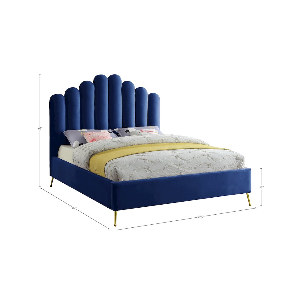 Lily Navy Velvet Full Bed. Picture 6