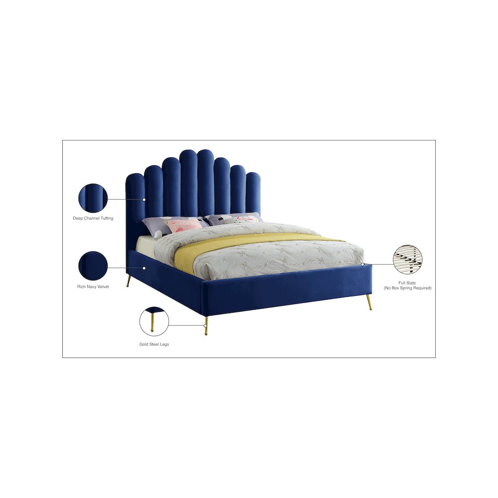 Lily Navy Velvet Full Bed. Picture 7