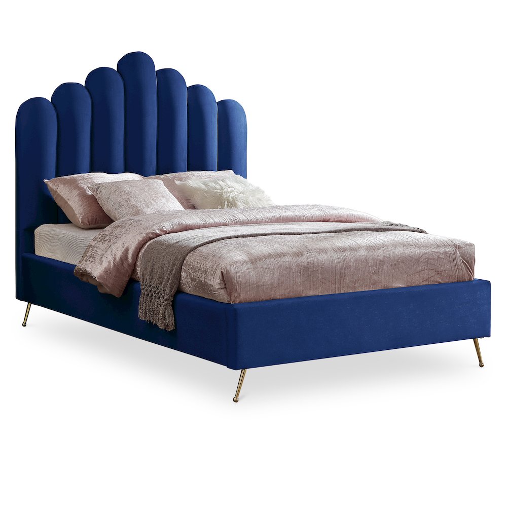 Lily Navy Velvet Full Bed. Picture 1