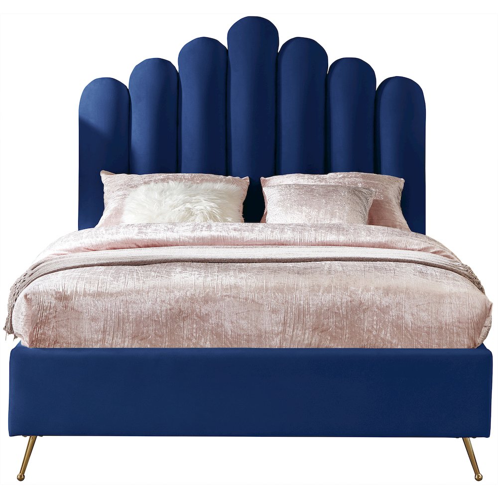 Lily Navy Velvet Full Bed. Picture 2