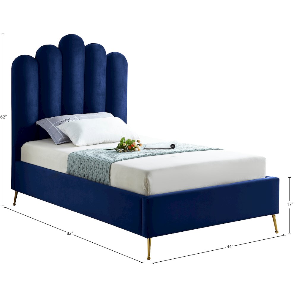 Lily Navy Velvet Twin Bed. Picture 5