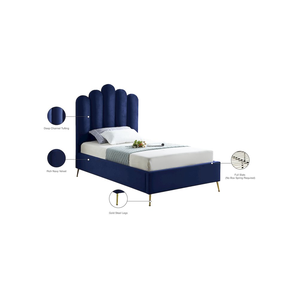 Lily Navy Velvet Twin Bed. Picture 6