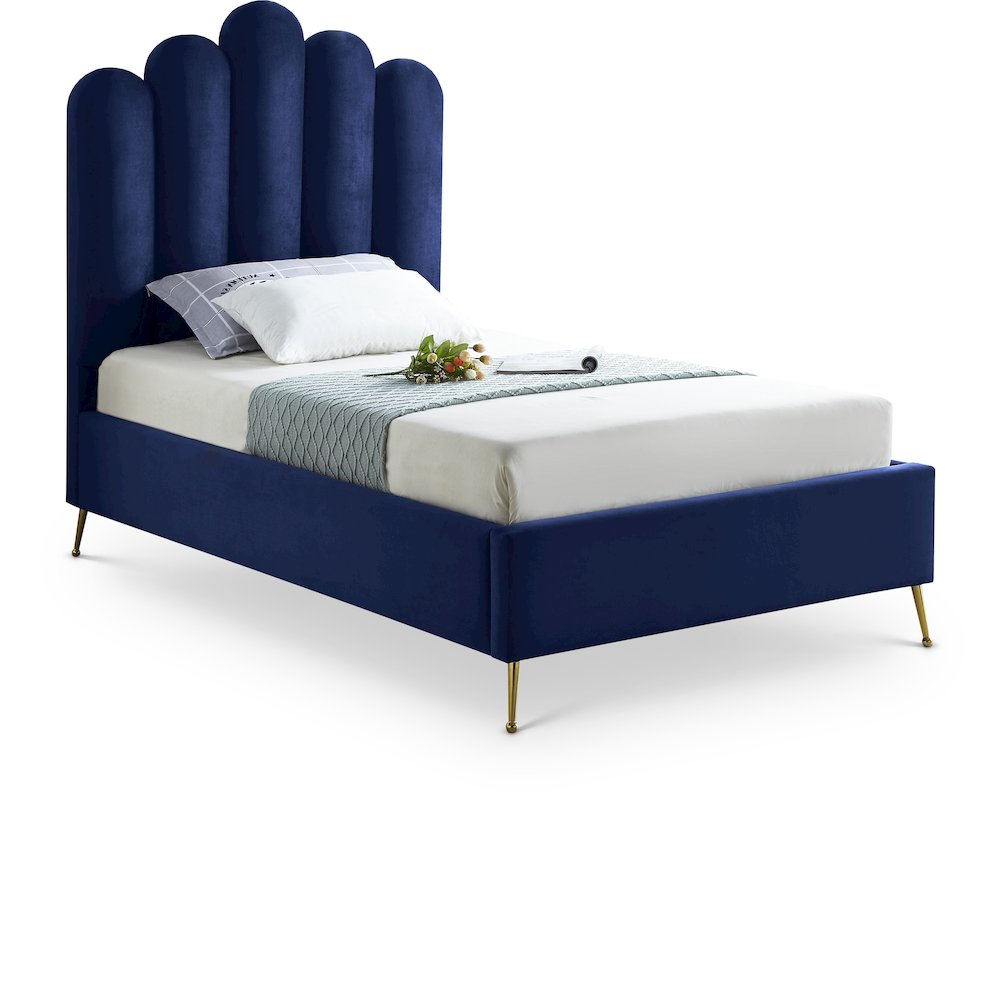 Lily Navy Velvet Twin Bed. Picture 1