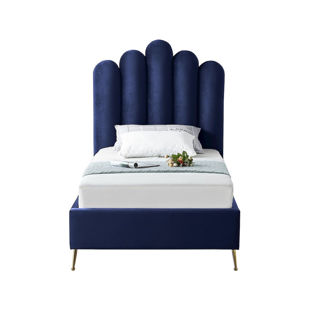 Lily Navy Velvet Twin Bed. Picture 2