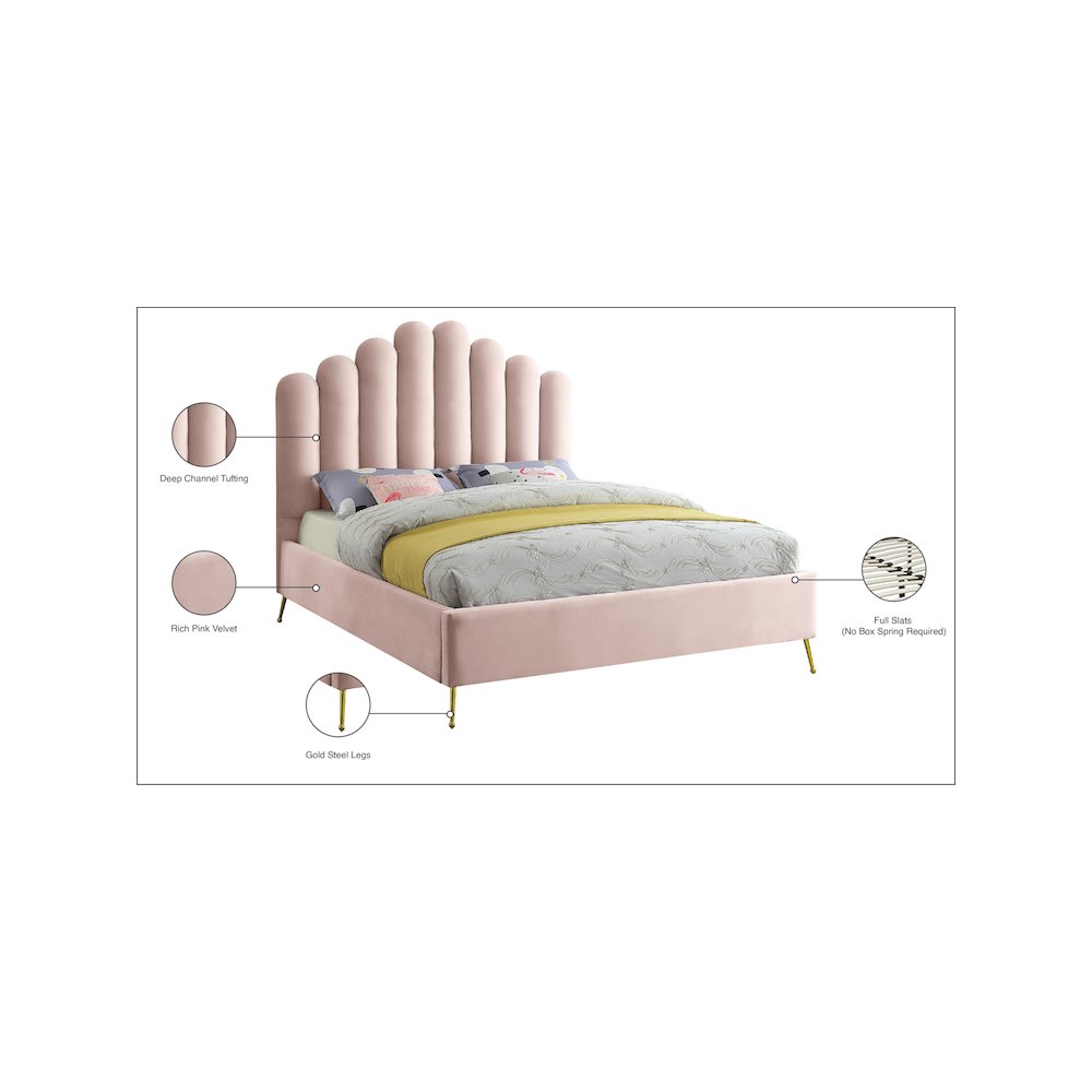 Lily Pink Velvet Full Bed. Picture 7