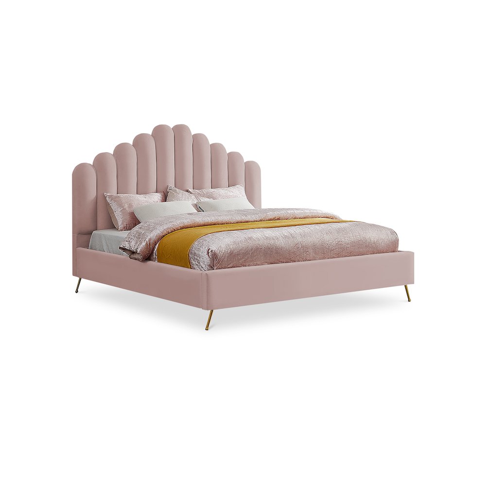Lily Pink Velvet King Bed. Picture 1