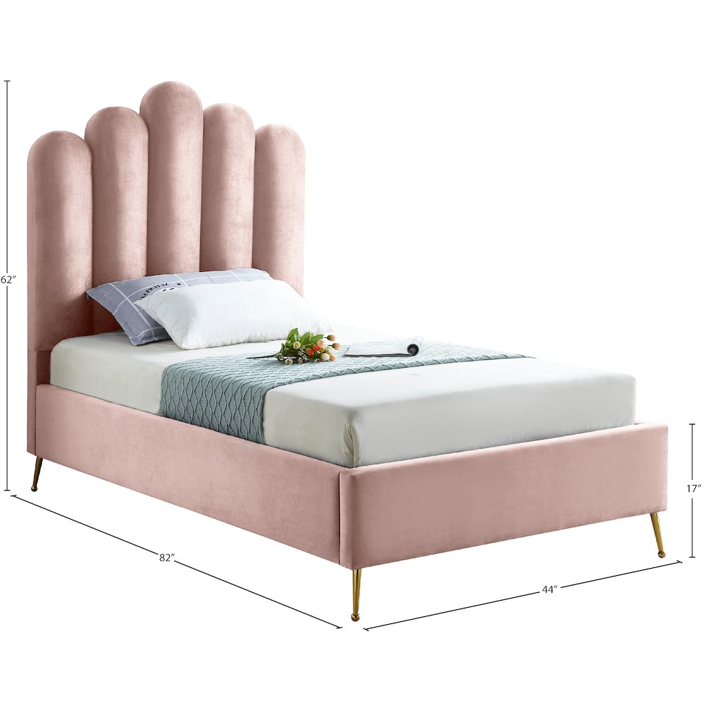 Lily Pink Velvet Twin Bed. Picture 5