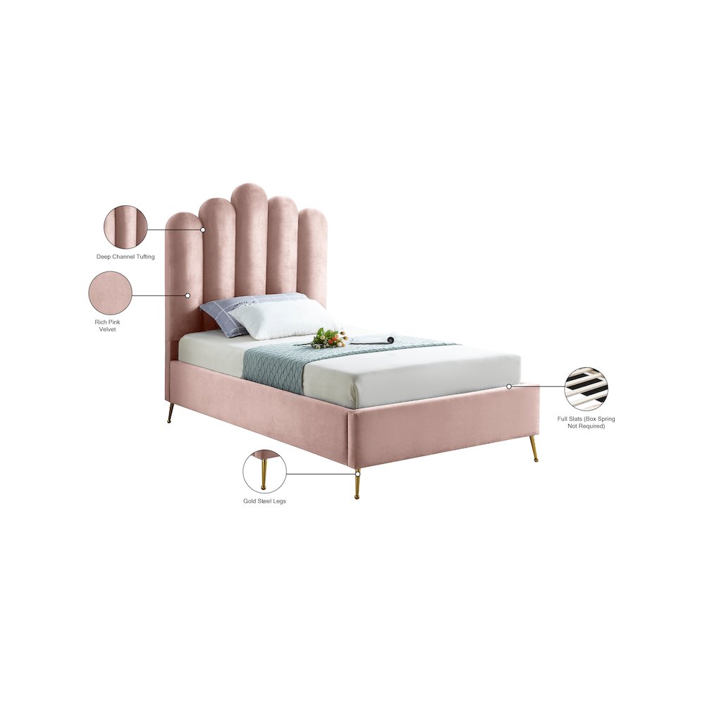 Lily Pink Velvet Twin Bed. Picture 6