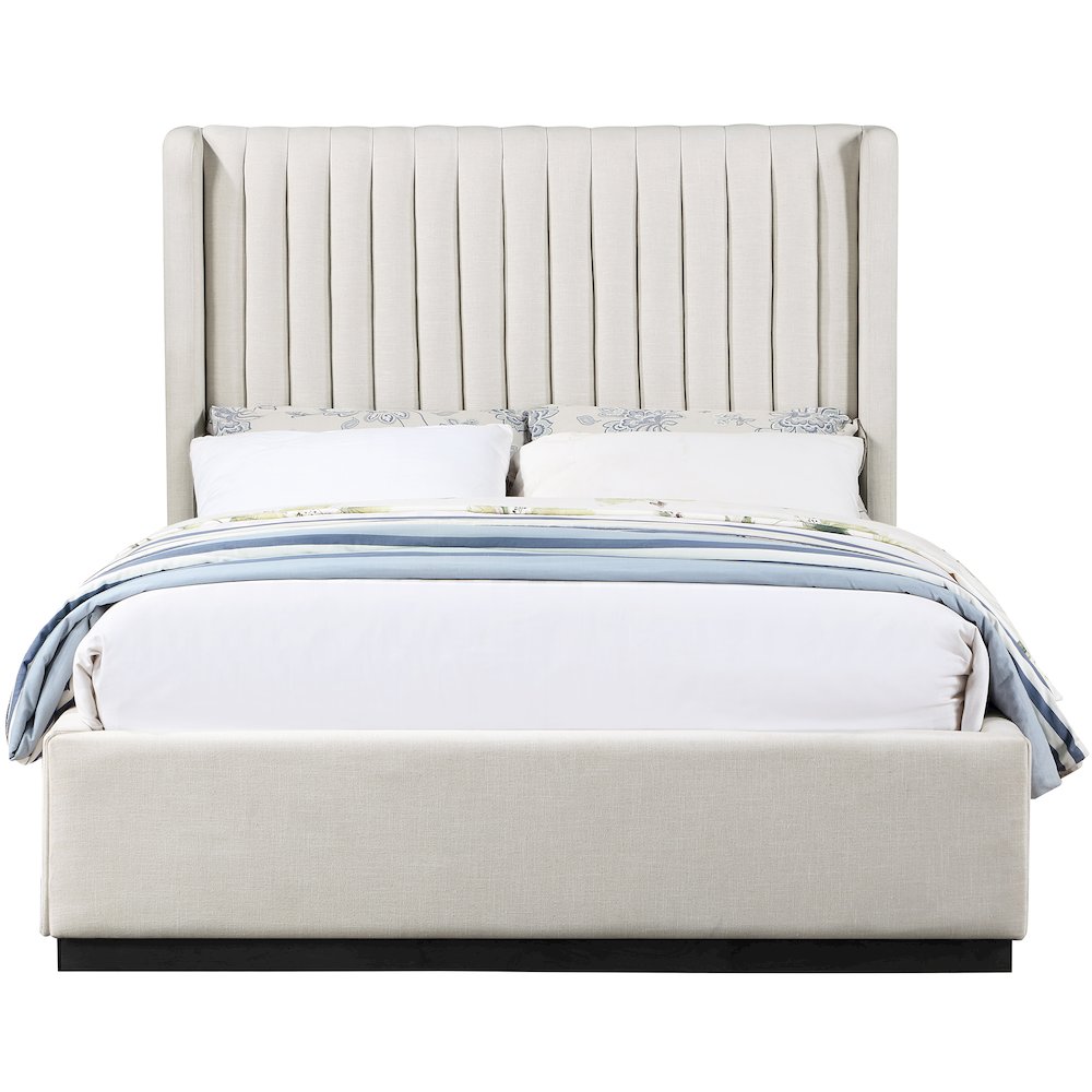 Logan Beige Linen Textured Fabric Full Bed. Picture 2