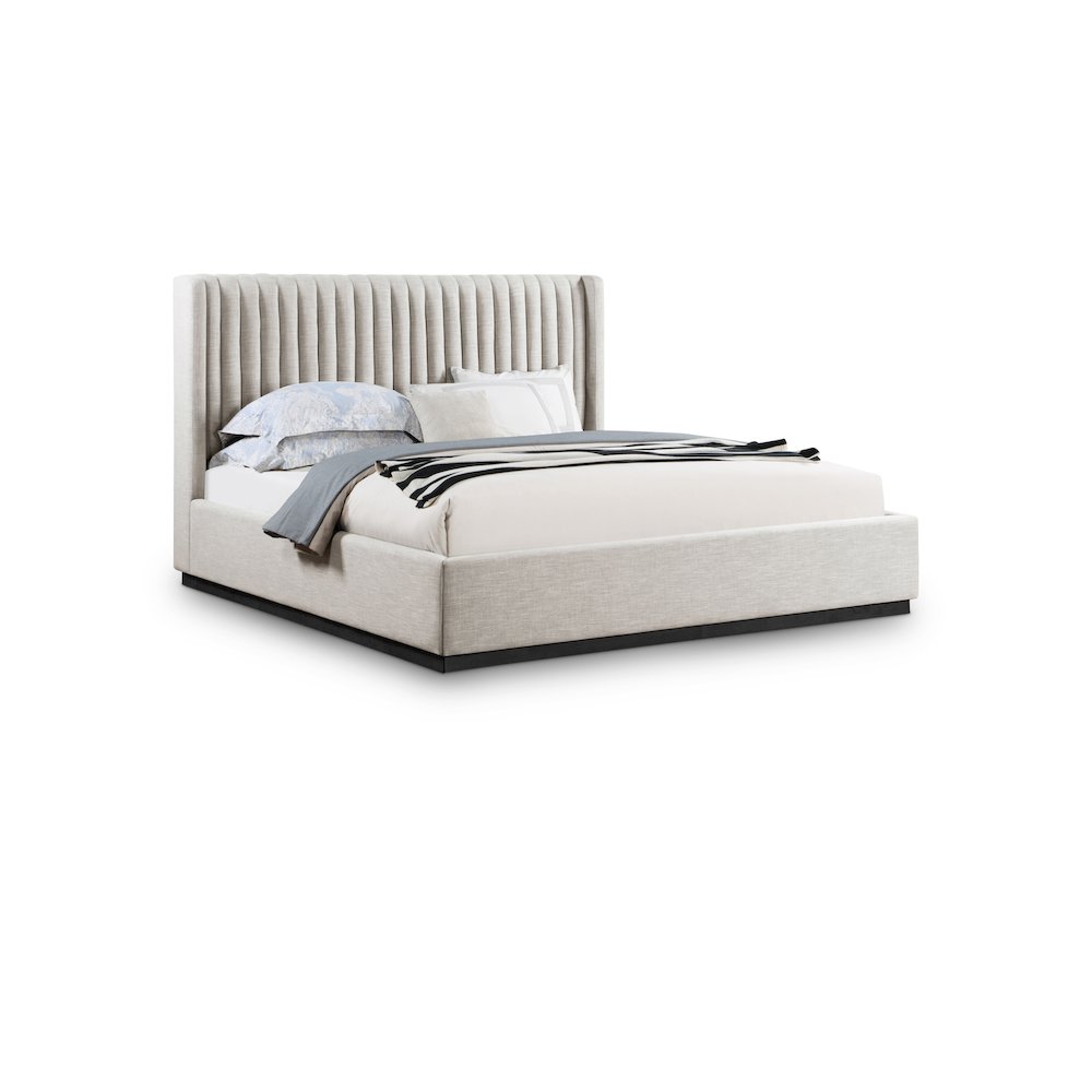 Logan Beige Linen Textured Fabric King Bed. Picture 1
