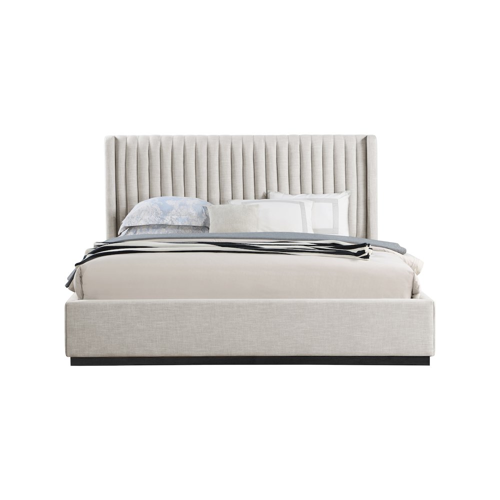 Logan Beige Linen Textured Fabric King Bed. Picture 2