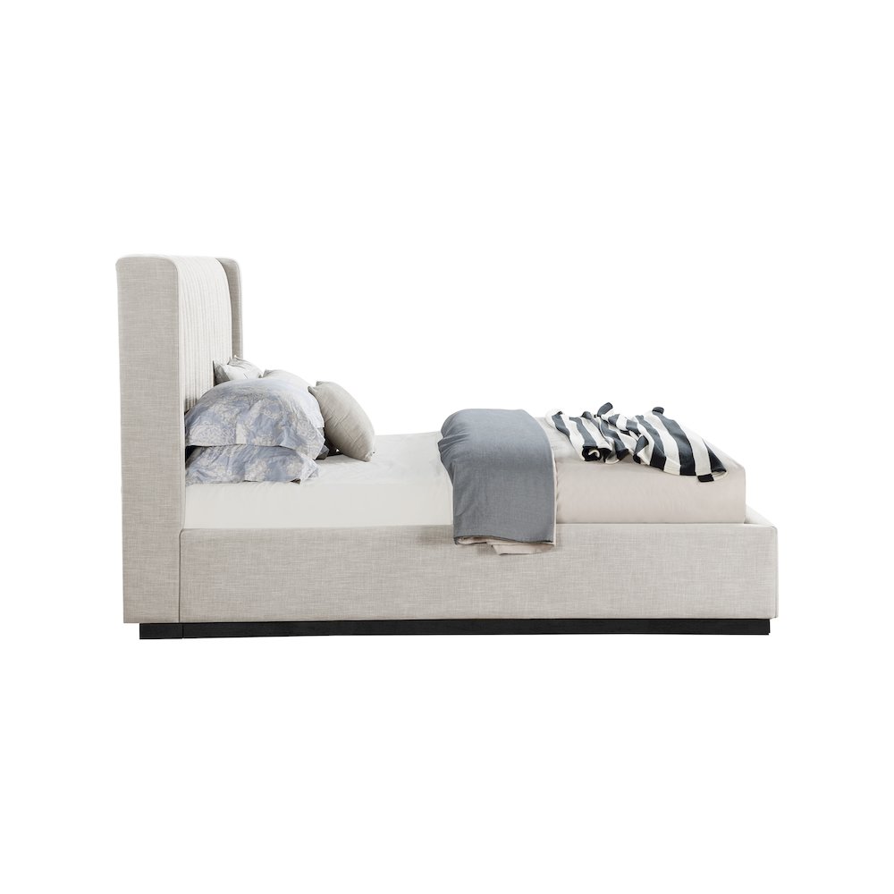 Logan Beige Linen Textured Fabric King Bed. Picture 3