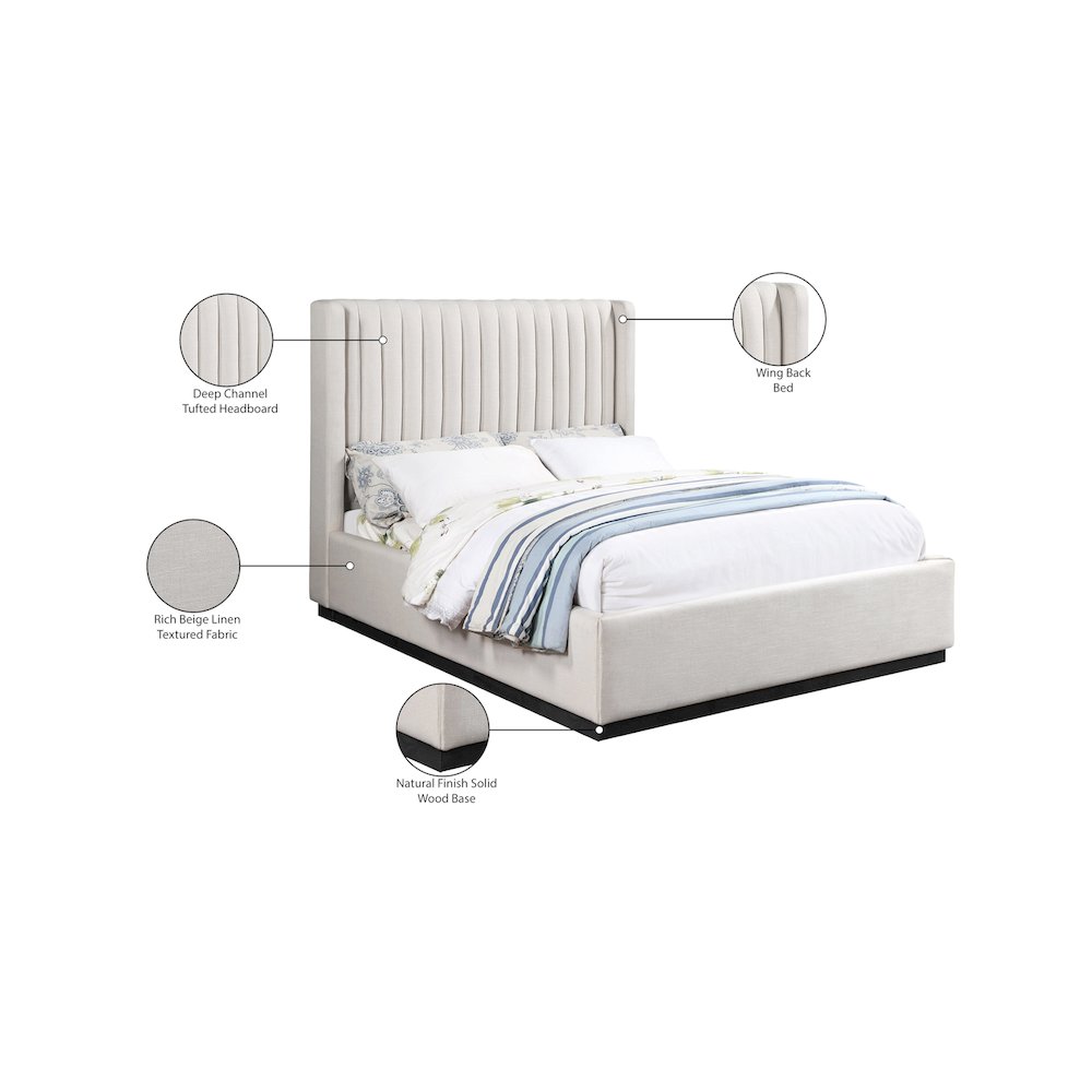 Logan Beige Linen Textured Fabric Queen Bed. Picture 8