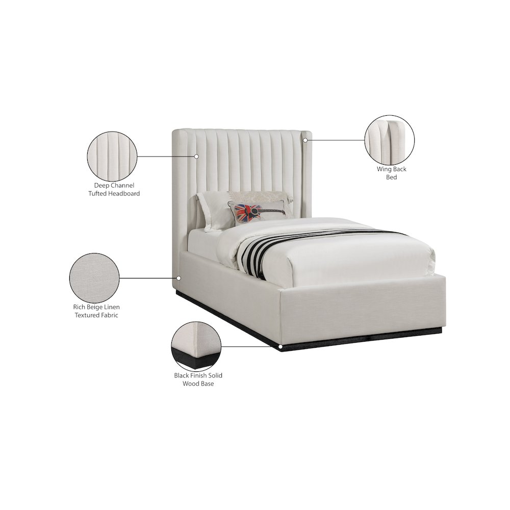 Logan Beige Linen Textured Fabric Twin Bed. Picture 8