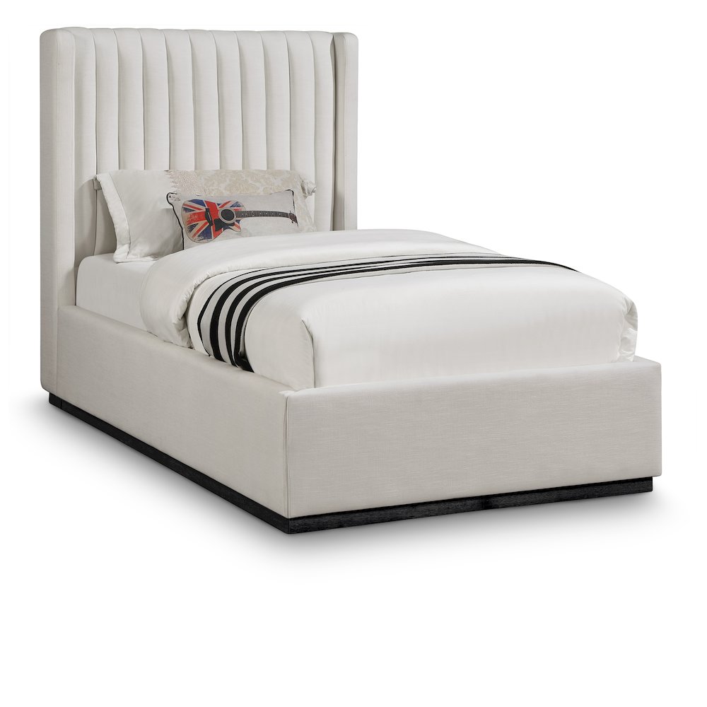Logan Beige Linen Textured Fabric Twin Bed. Picture 1