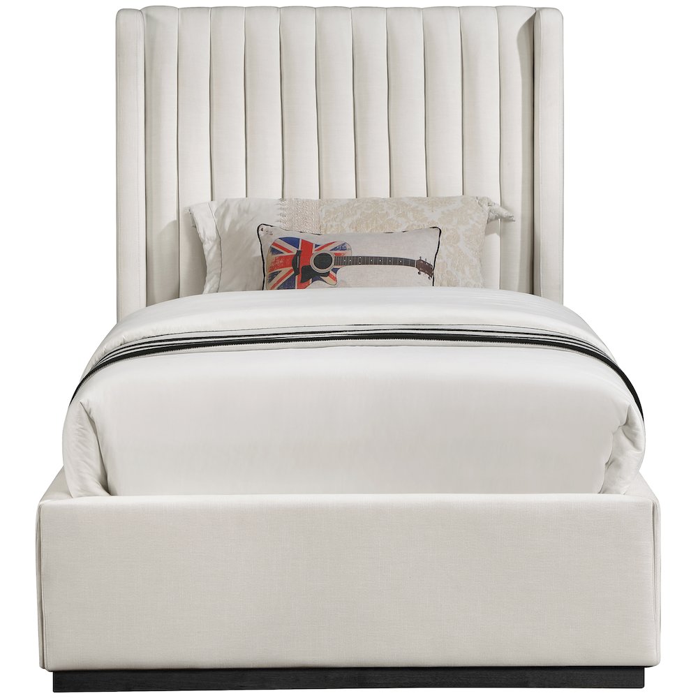 Logan Beige Linen Textured Fabric Twin Bed. Picture 2