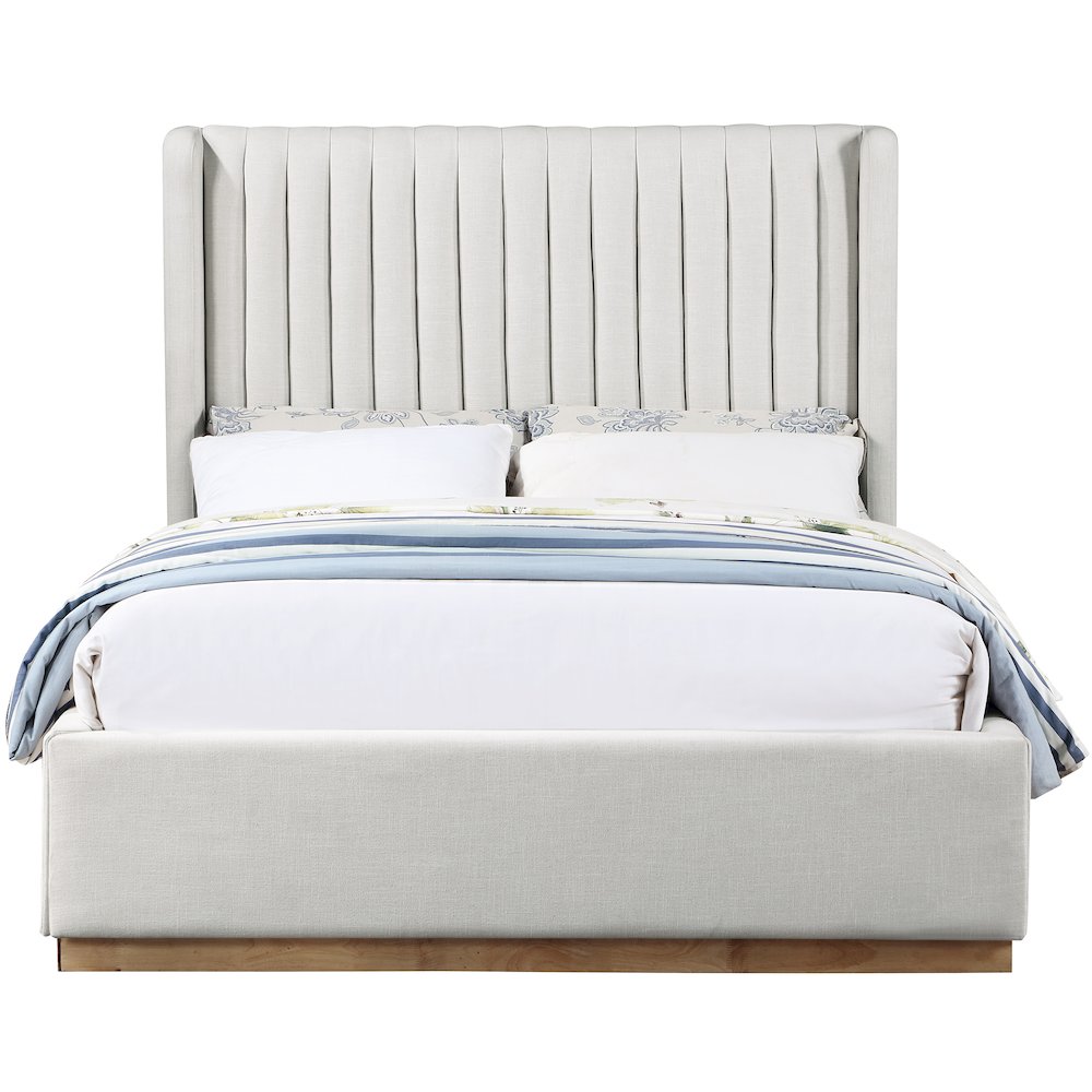 Logan Cream Linen Textured Fabric Full Bed. Picture 2
