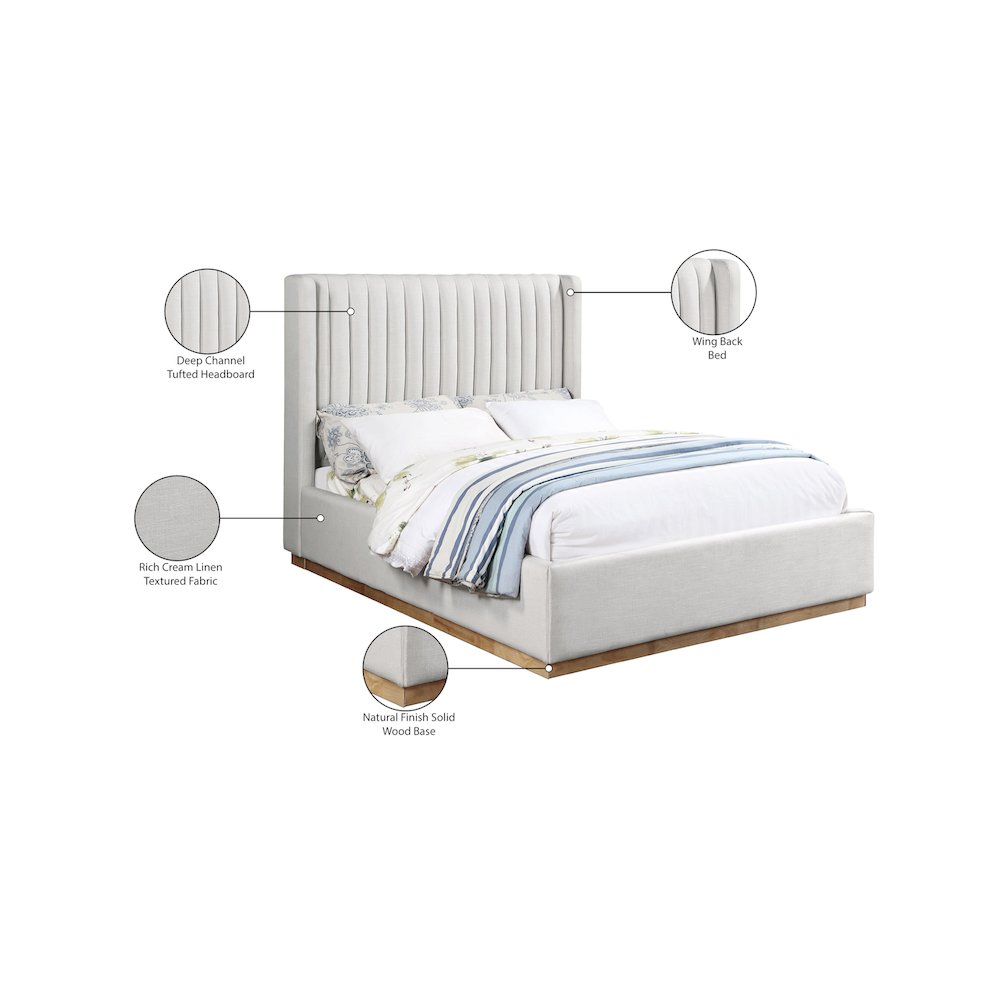 Logan Cream Linen Textured Fabric King Bed. Picture 8