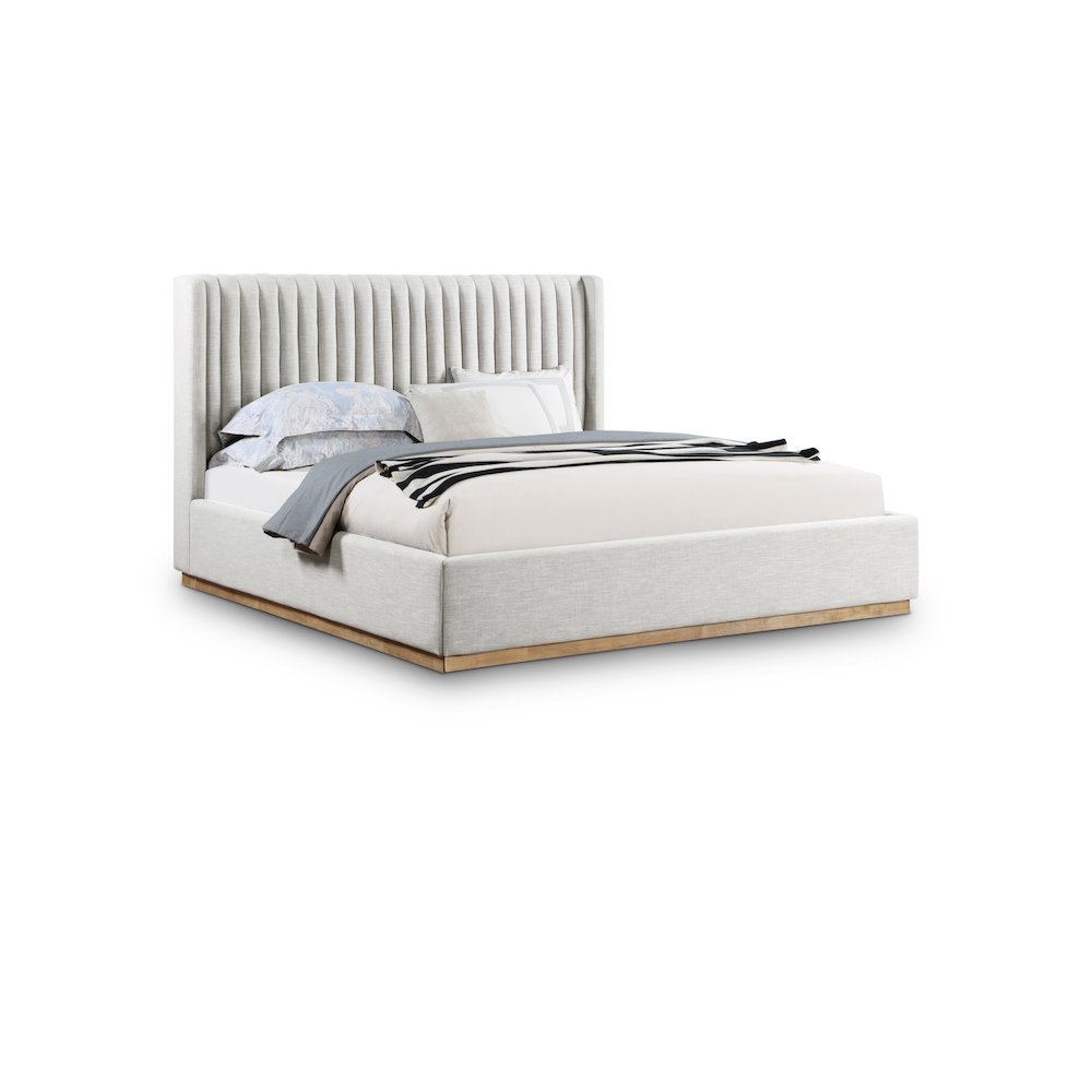 Logan Cream Linen Textured Fabric King Bed. Picture 1