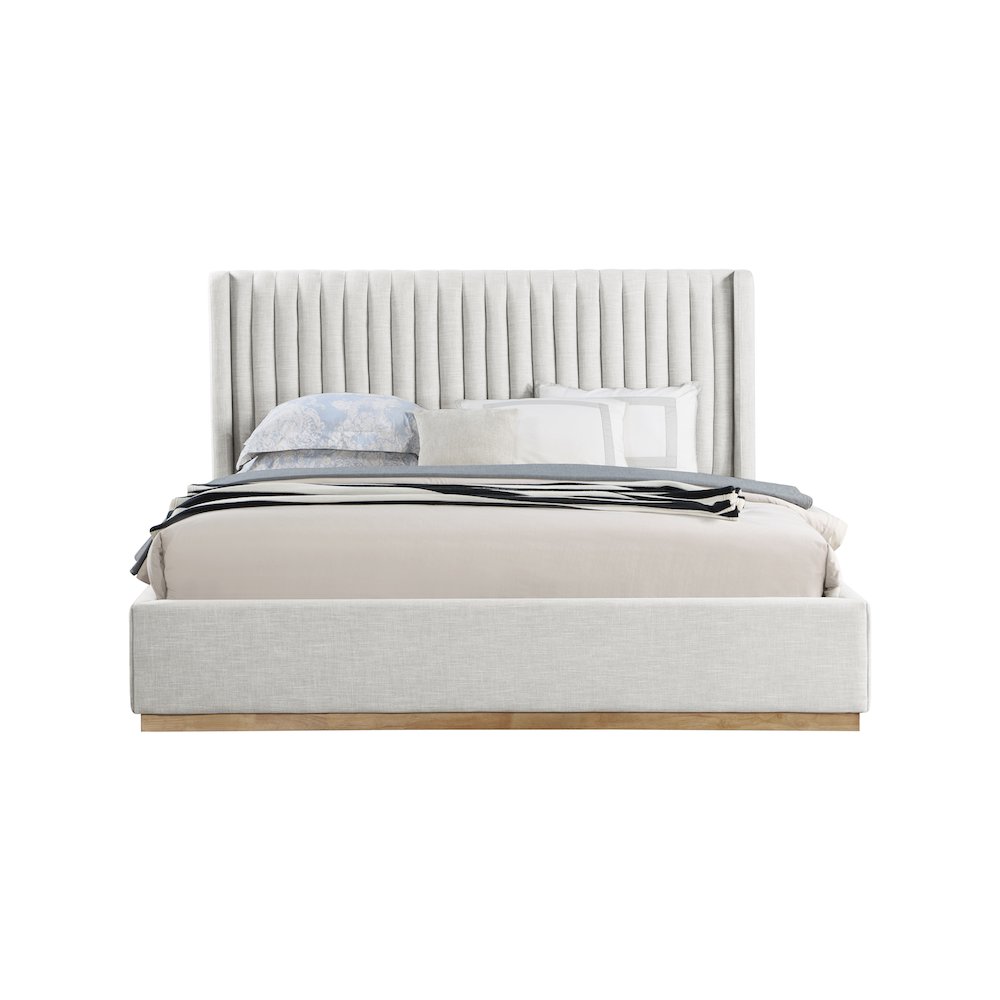 Logan Cream Linen Textured Fabric King Bed. Picture 2
