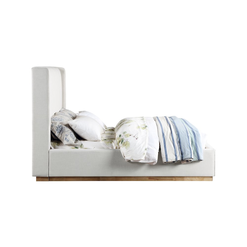Logan Cream Linen Textured Fabric Queen Bed. Picture 3