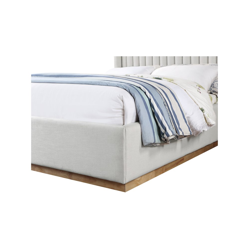 Logan Cream Linen Textured Fabric Queen Bed. Picture 5