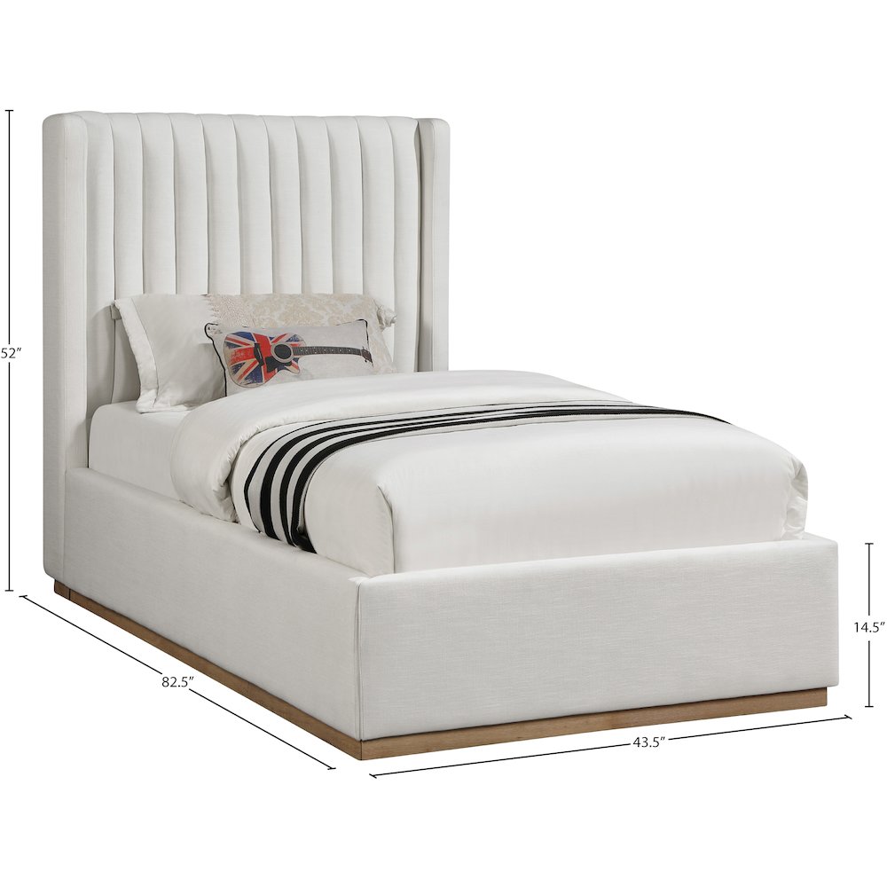 Logan Cream Linen Textured Fabric Twin Bed. Picture 7