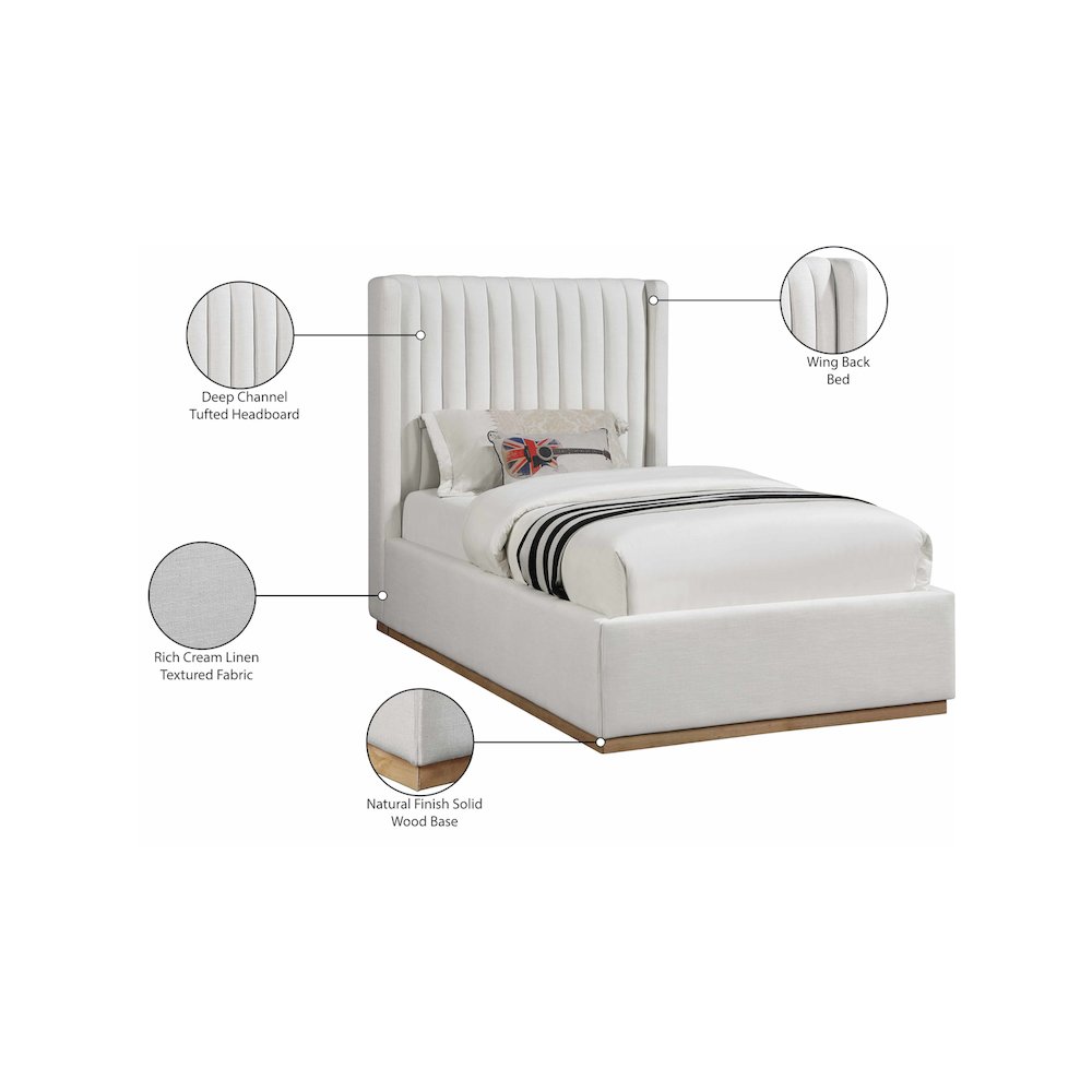 Logan Cream Linen Textured Fabric Twin Bed. Picture 8