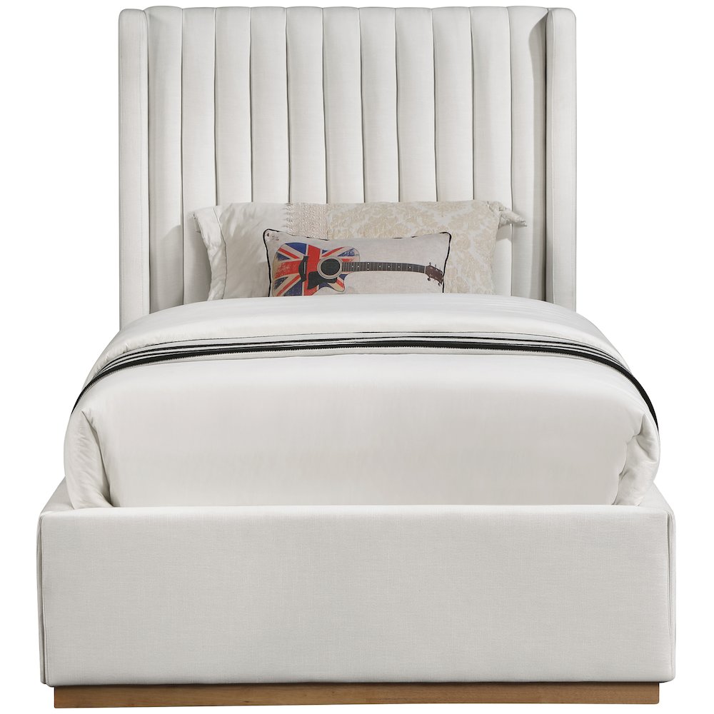 Logan Cream Linen Textured Fabric Twin Bed. Picture 2