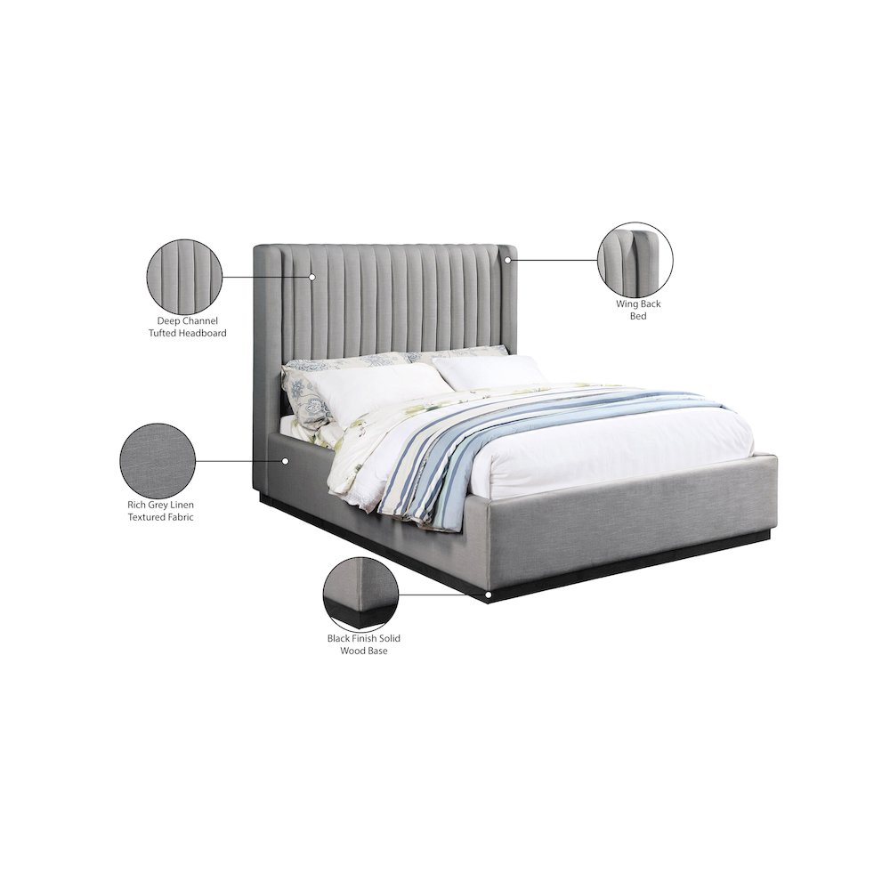 Logan Grey Linen Textured Fabric Full Bed. Picture 8