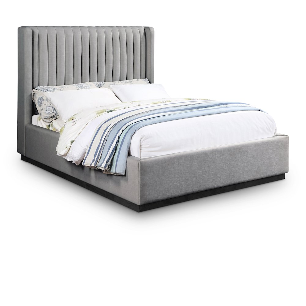 Logan Grey Linen Textured Fabric Full Bed. Picture 1