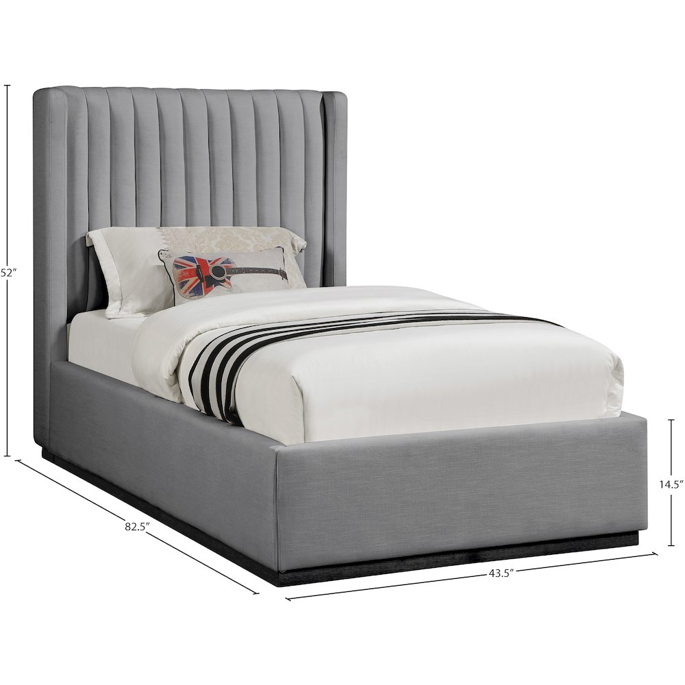 Logan Grey Linen Textured Fabric Twin Bed. Picture 7