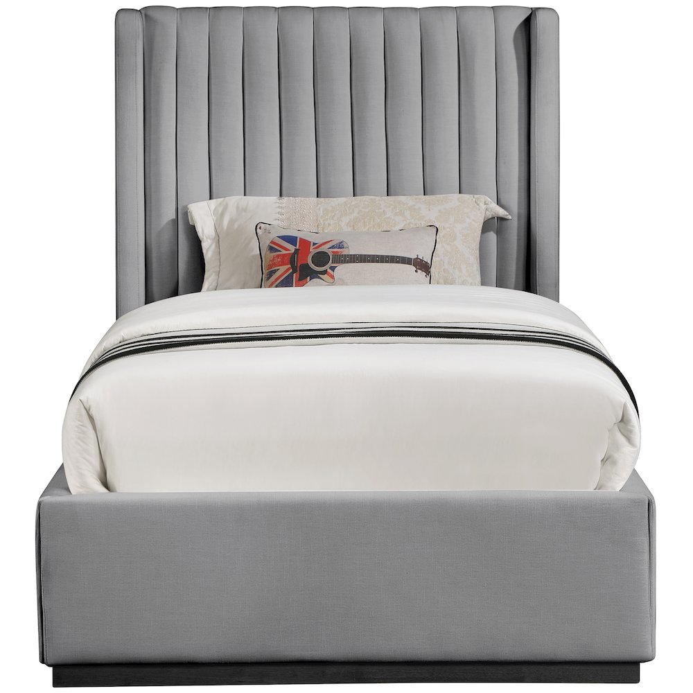 Logan Grey Linen Textured Fabric Twin Bed. Picture 2