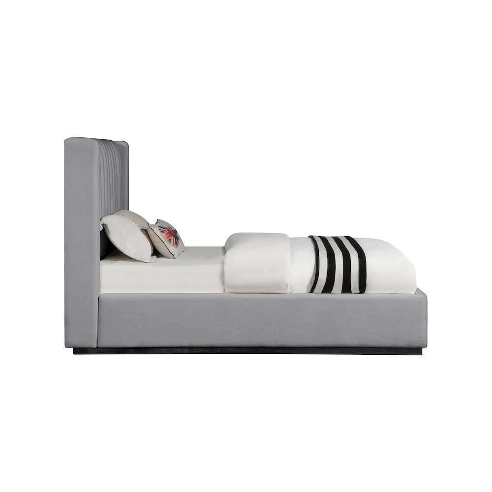 Logan Grey Linen Textured Fabric Twin Bed. Picture 3