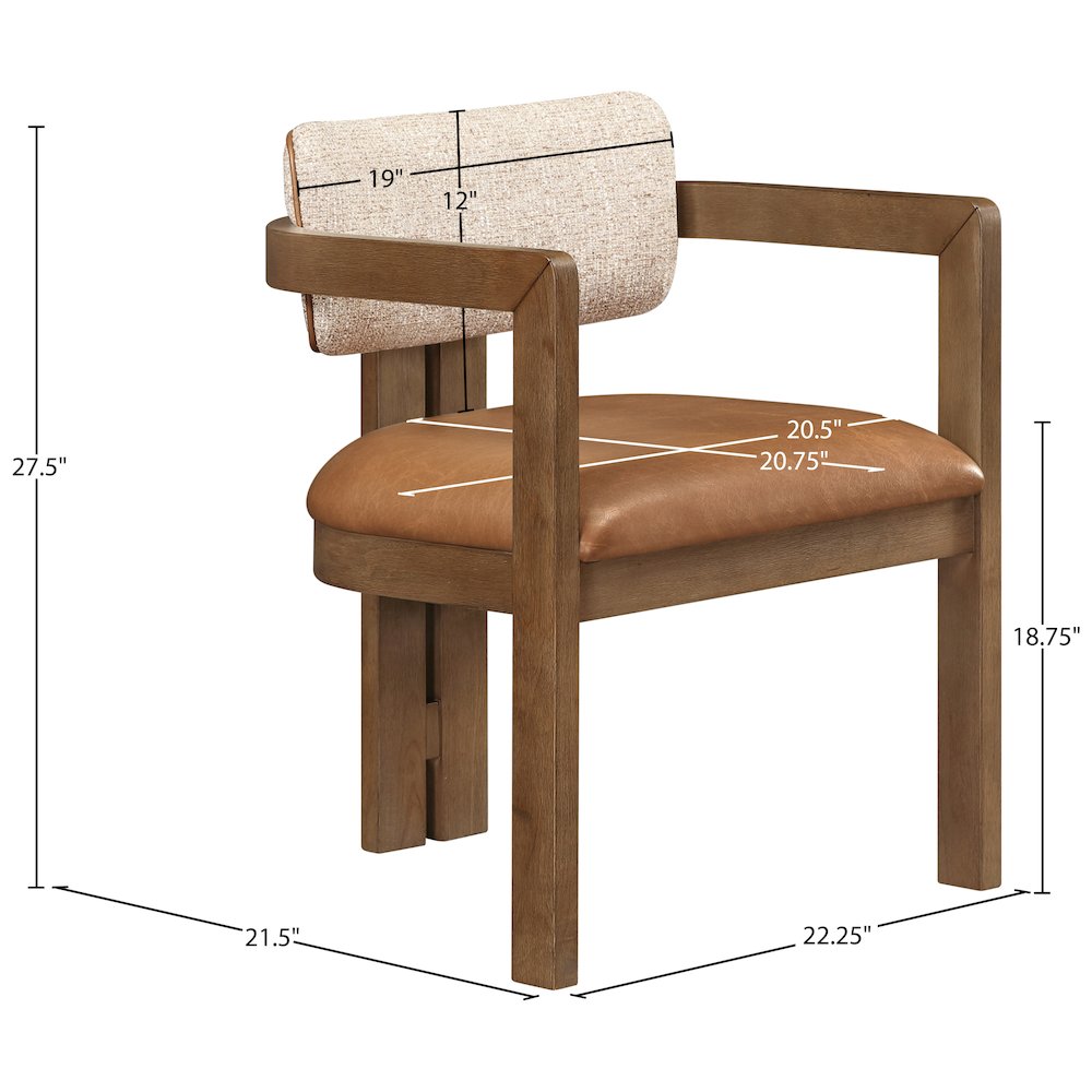 Ravina Cognac Vegan Leather and Linen Fabric Upholstered Dining Chair, Set of 2. Picture 11