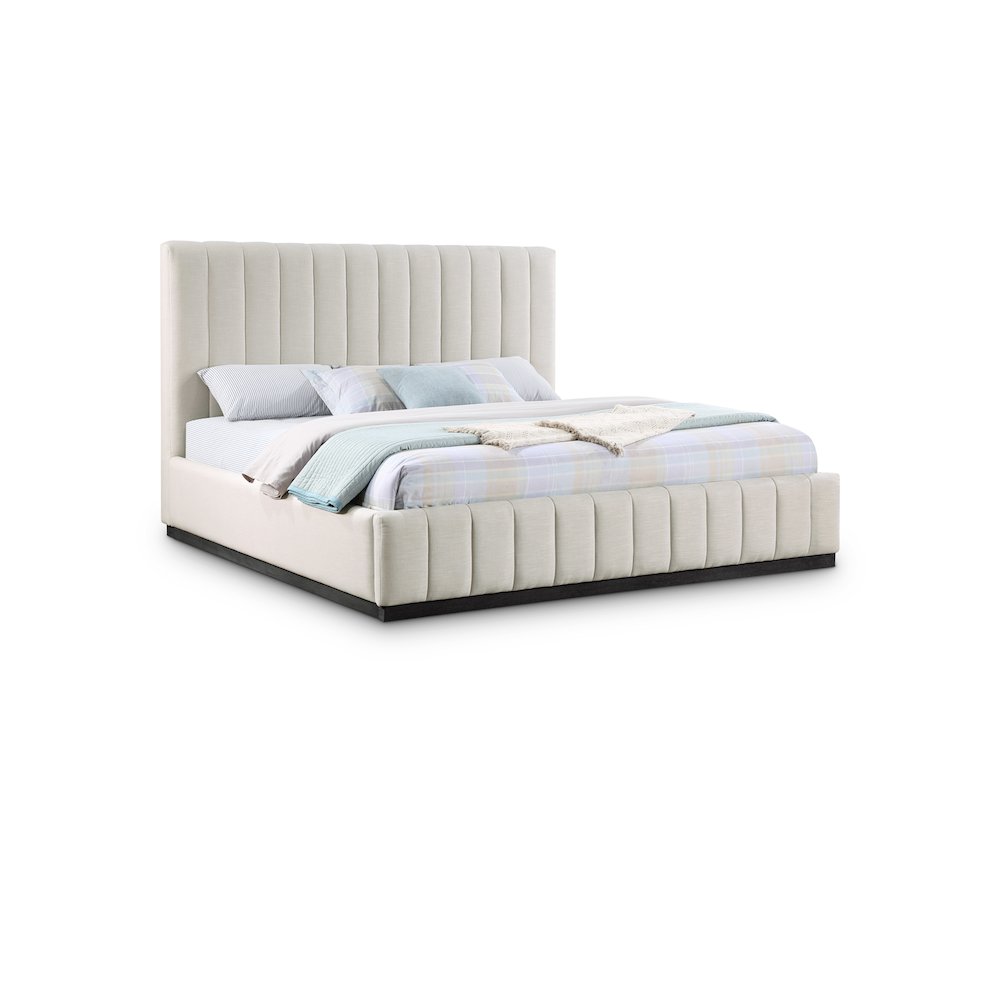 Lucia Beige Linen Textured Fabric King Bed. Picture 1