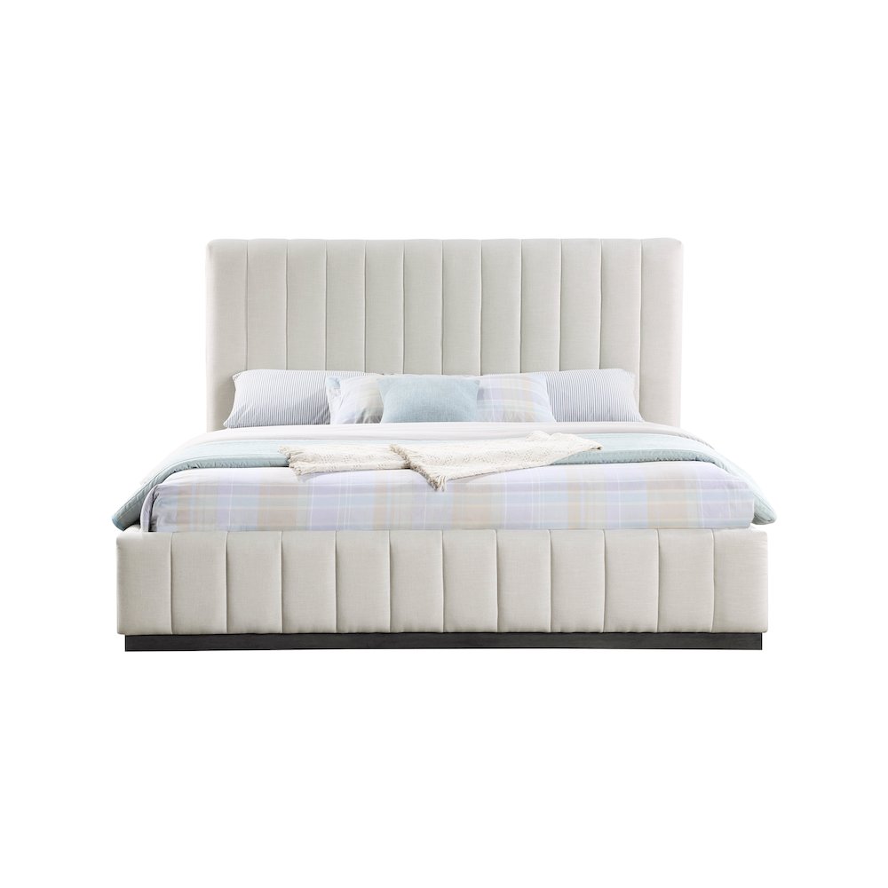 Lucia Beige Linen Textured Fabric King Bed. Picture 2