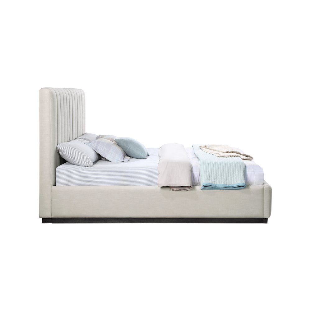 Lucia Beige Linen Textured Fabric King Bed. Picture 3