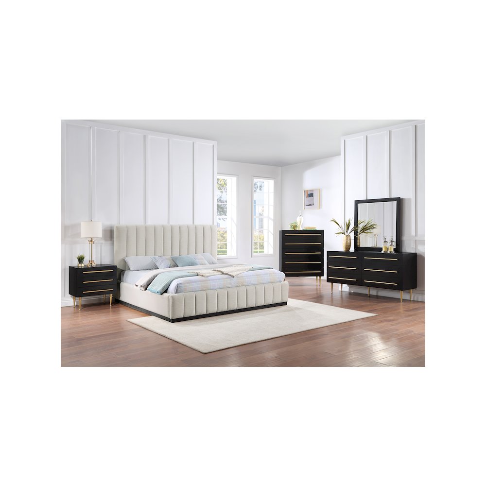 Lucia Beige Linen Textured Fabric King Bed. Picture 8
