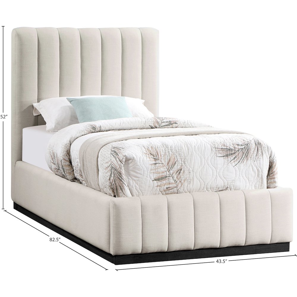 Lucia Beige Linen Textured Fabric Twin Bed. Picture 10