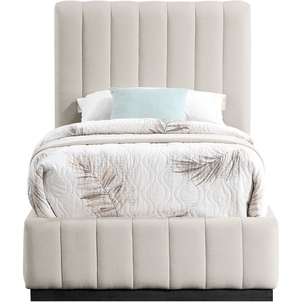 Lucia Beige Linen Textured Fabric Twin Bed. Picture 2