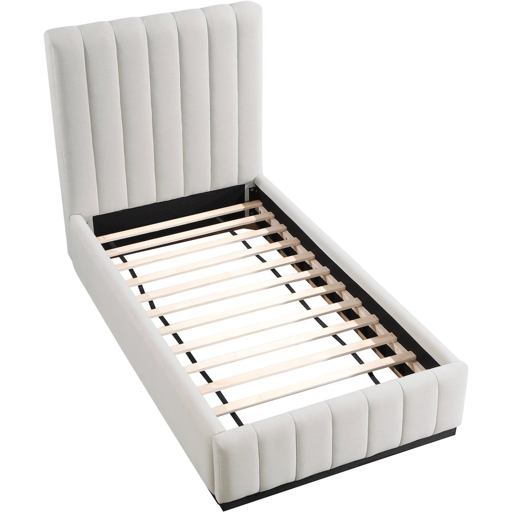 Lucia Beige Linen Textured Fabric Twin Bed. Picture 7