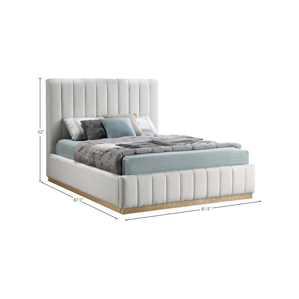 Lucia Cream Linen Textured Fabric King Bed. Picture 11